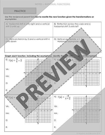 Graphing the Reciprocal Function Lesson | Video | Guided Notes | Homework