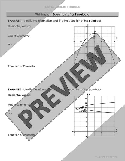 Conic Sections | Parabolas Lesson | Video | Guided Notes | Homework