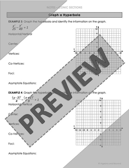 Conic Sections | Hyperbolas Lesson | Video | Guided Notes | Homework