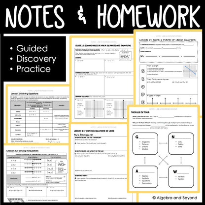 Linear Equations and Representations Unit Bundle | Algebra 2 | Guided Notes | Homework