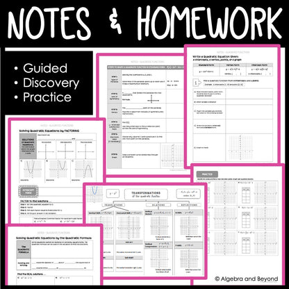 Quadratic Functions Unit Bundle | Algebra 2 | Guided Notes | Homework | Assessments