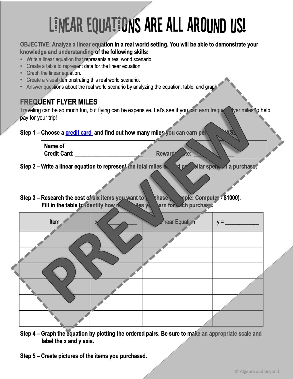 Real World Linear Equations | Project Based Learning | Print and Digital