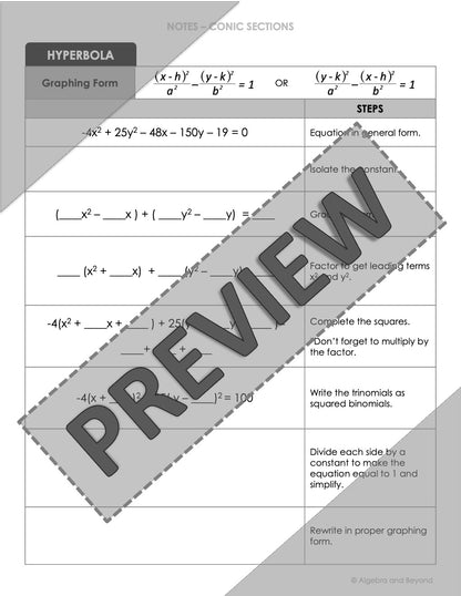 Convert Conic Equations to Graphing Form Lesson | Video | Guided Notes | Homework