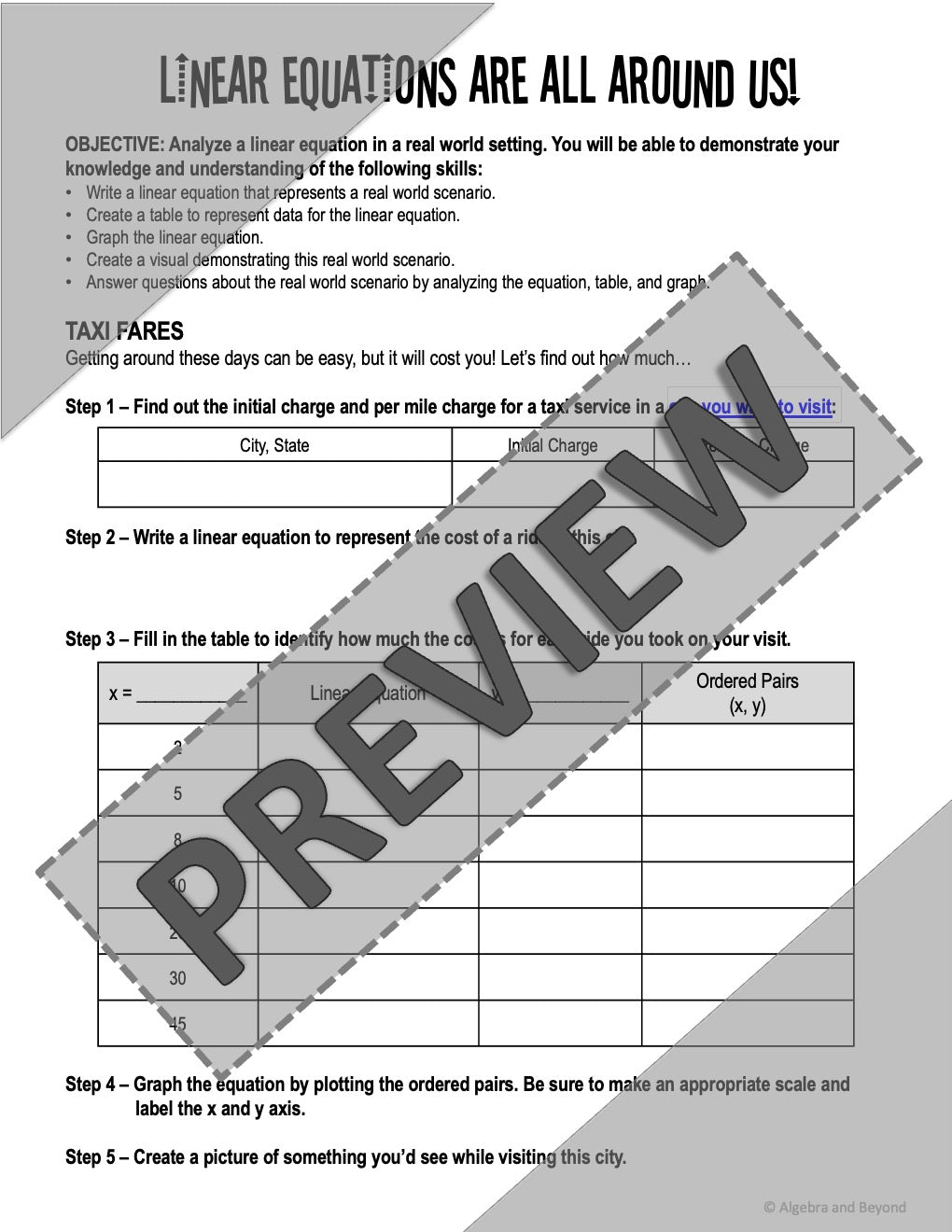 Real World Linear Equations | Project Based Learning | Print and Digital