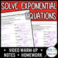 Solve Exponential Equations Lesson | Warm-Up | Guided Notes | Homework