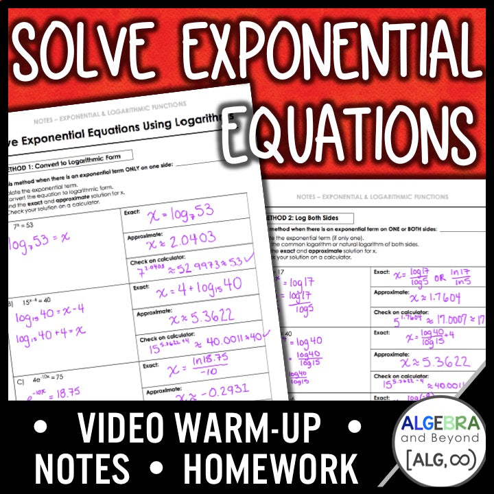 Solve Exponential Equations Lesson | Warm-Up | Guided Notes | Homework ...