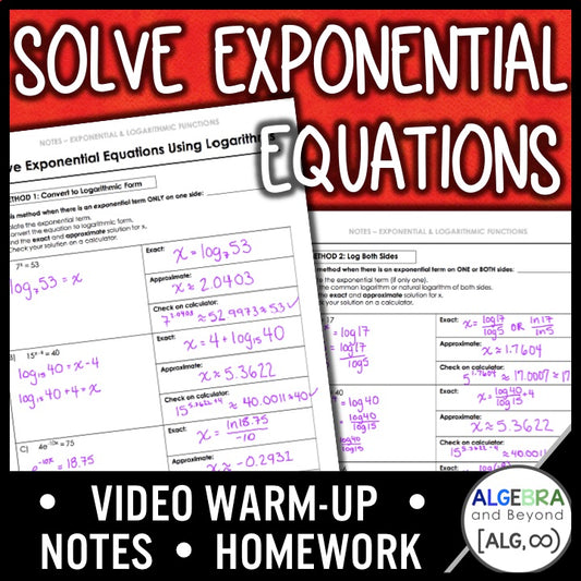 Solve Exponential Equations Lesson | Warm-Up | Guided Notes | Homework