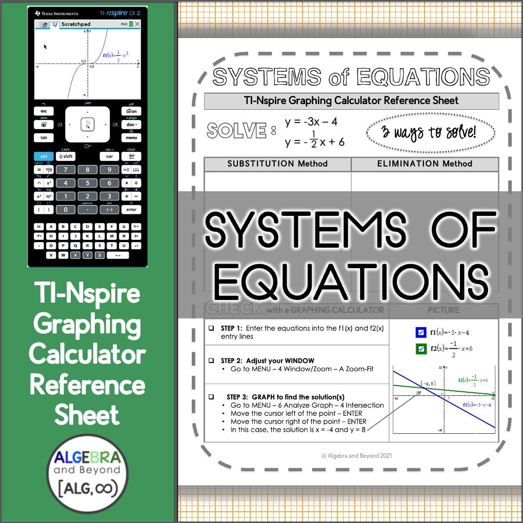TI-Nspire Graphing Calculator Reference Sheets | Systems of Equations