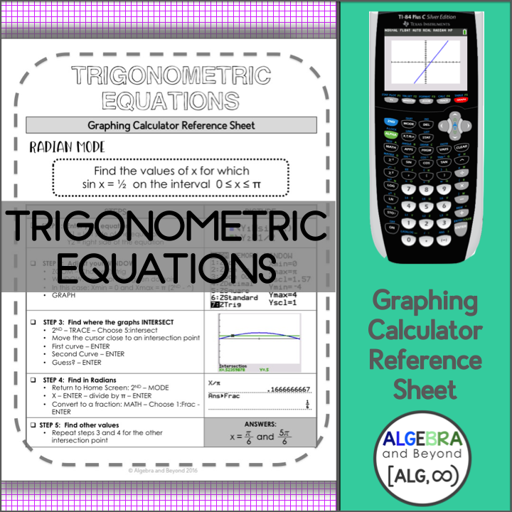 Solve Trigonometric Equations | TI-84 Graphing Calculator Reference Sheet