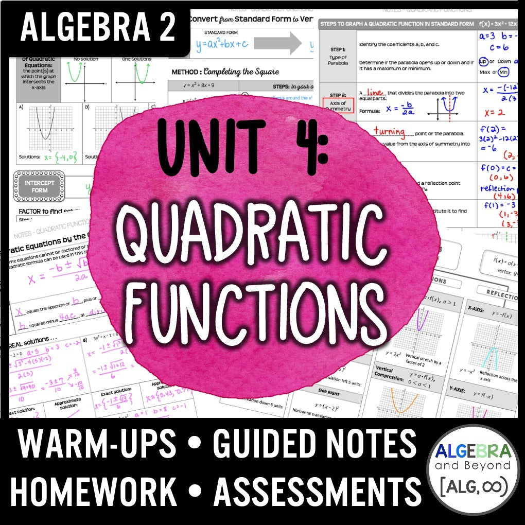 Quadratic Functions Unit Bundle | Algebra 2 | Guided Notes | Homework ...