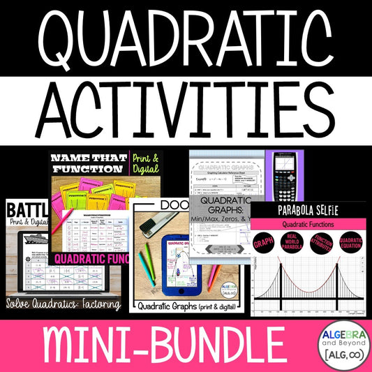 Quadratic Functions Review Activities Mini-Bundle : Graphing & Factoring