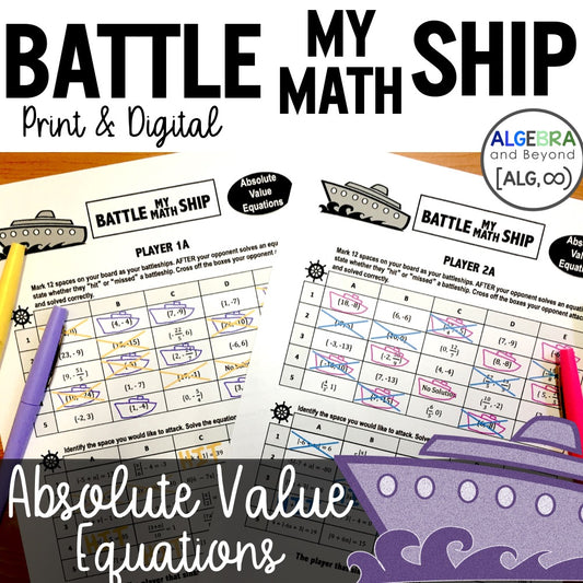 Absolute Value Equations Activity | Battle My Math Ship Game | Print and Digital