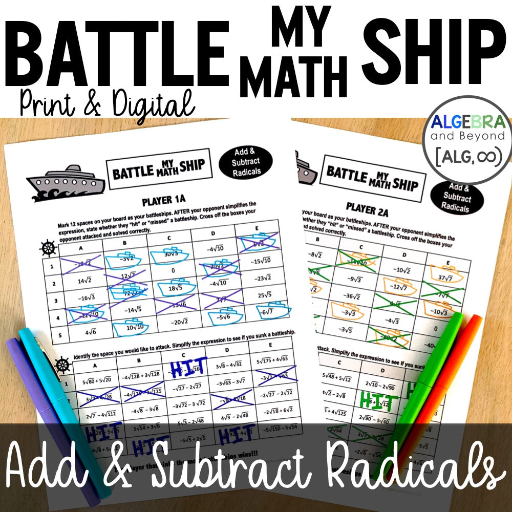 Add and Subtract Radicals Activity | Battle My Math Ship | Print and Digital