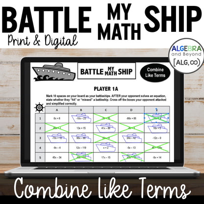 Combine Like Terms Activity | Battle My Math Ship Game | Print and Digital