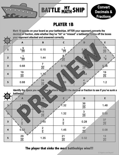 Converting Decimals and Fractions Activity | Battle My Math Ship Game