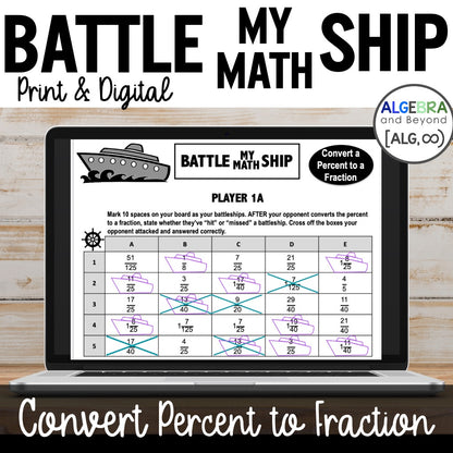 Converting Percents to Fractions Activity | Battle My Math Ship Game