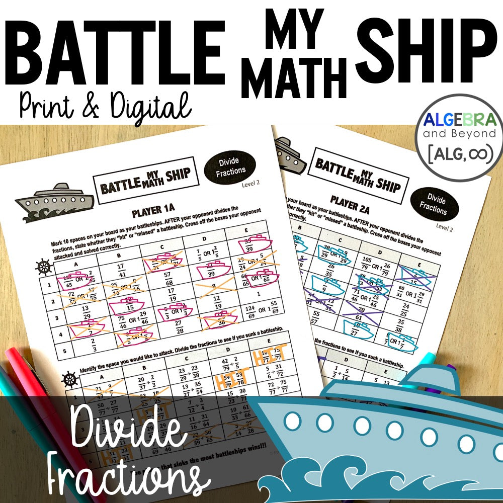 Divide Fractions - Advanced Level | Battle My Math Ship | Print and Digital