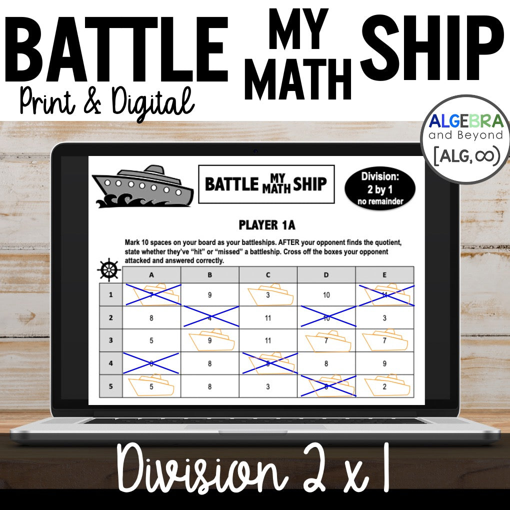 Division 2 digits by 1 digit Activity | Battleship Game | Print and Digital