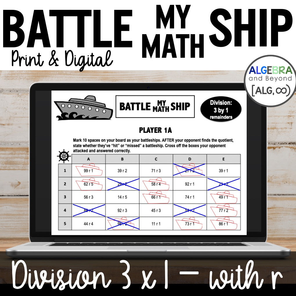 Long Division 3 digits by 1 digit with Remainders Activity | Battleship Game