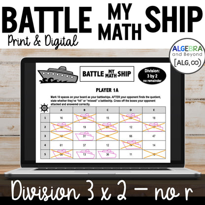 Long Division 3 digits by 2 digits without Remainders Activity | Battleship Game