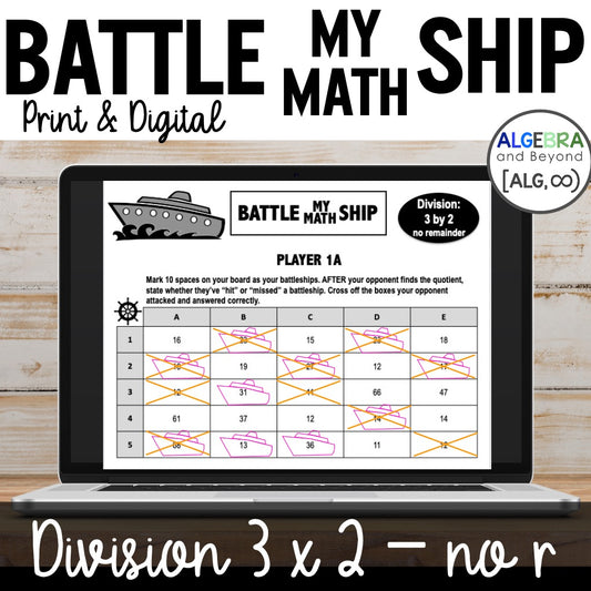 Long Division 3 digits by 2 digits without Remainders Activity | Battleship Game