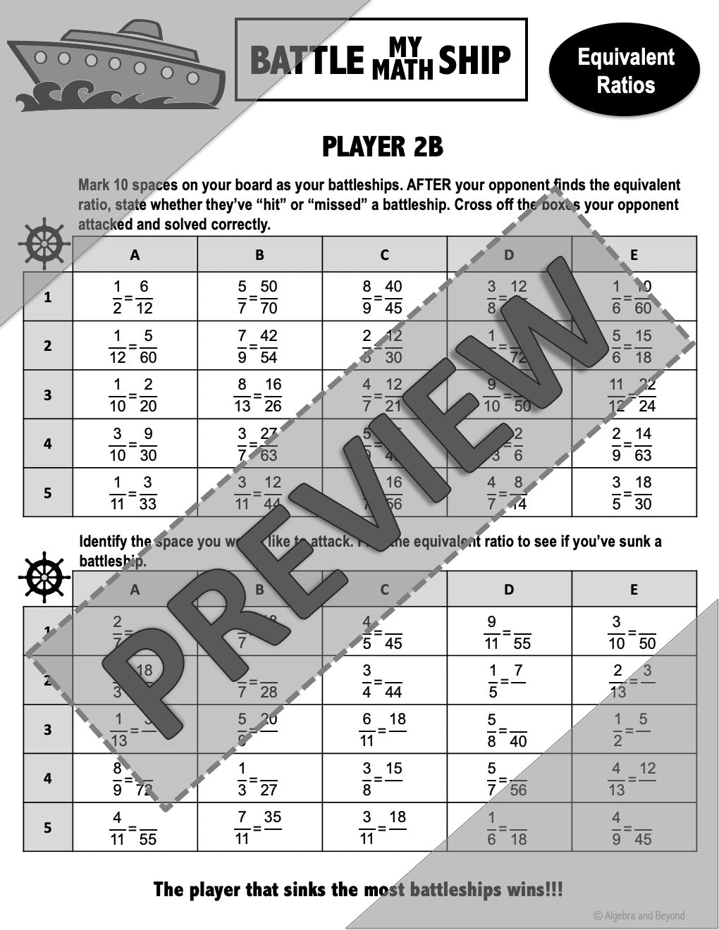 Equivalent Fractions (Ratios) Activity | Battle My Math Ship Game