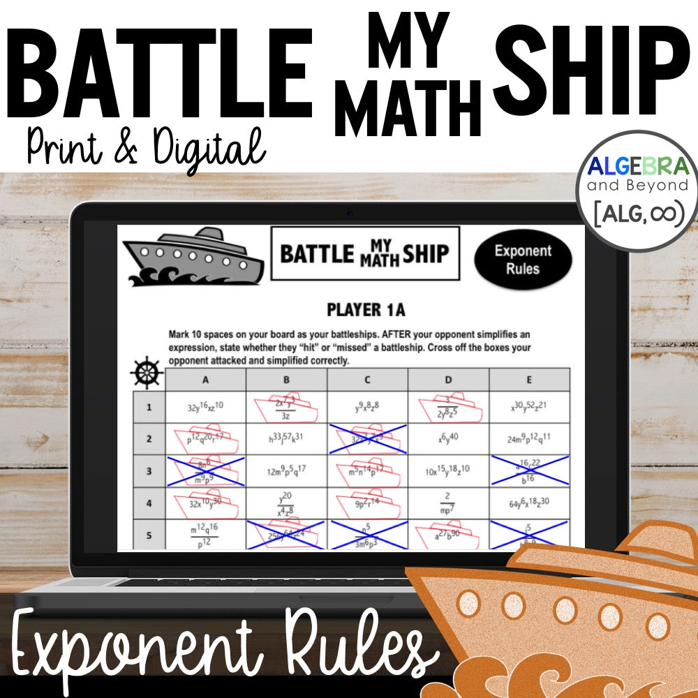 Exponent Rules Activity | No Negative Exponents | Battle My Math Ship Game