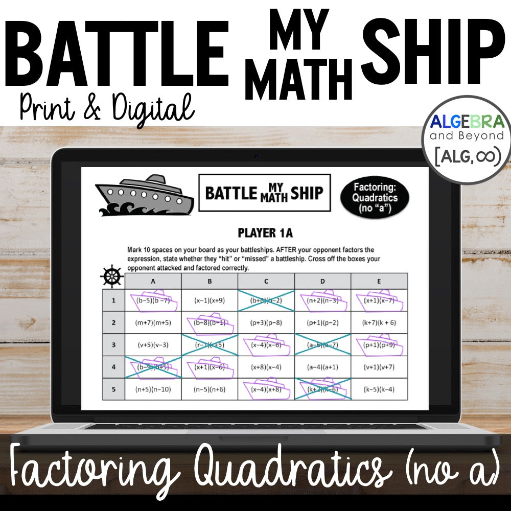 Factor Quadratics - no a | Battle My Math Ship Activity | Print and Digital