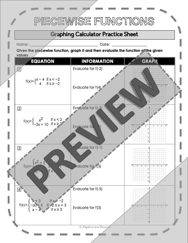 Graphing Piecewise Functions | TI-84 Calculator Reference Sheet and Practice