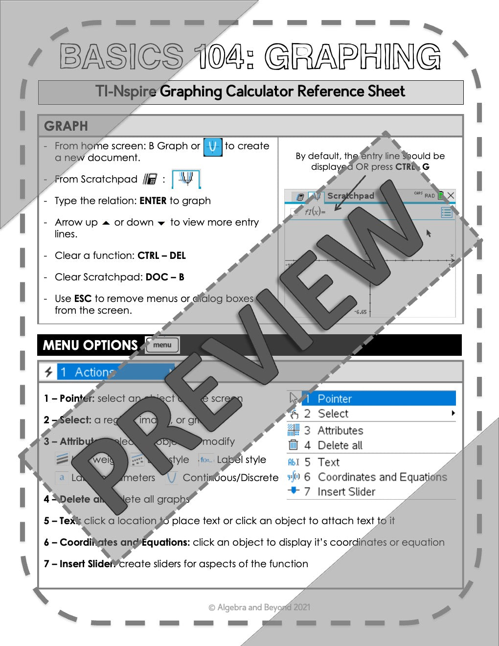 Graphing Functions - TI-Nspire Graphing Calculator Reference Sheets