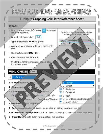 Graphing Functions - TI-Nspire Graphing Calculator Reference Sheets