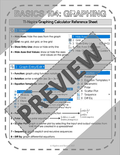 Graphing Functions - TI-Nspire Graphing Calculator Reference Sheets