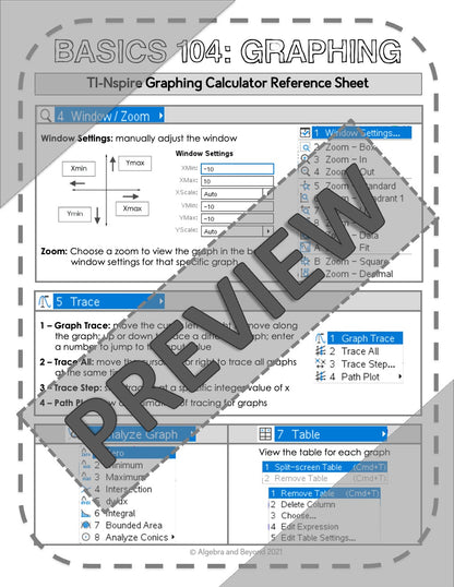 Graphing Functions - TI-Nspire Graphing Calculator Reference Sheets
