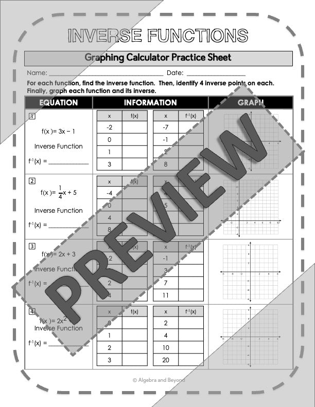 Graphing Inverse Functions | TI-Nspire Calculator Reference Sheets