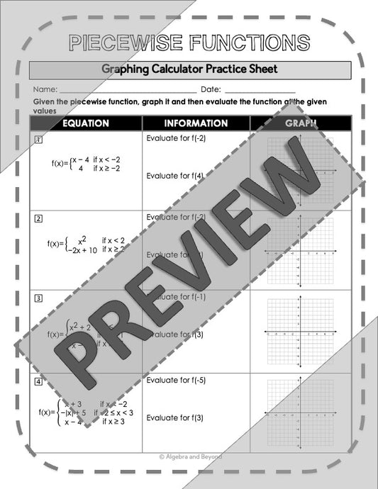 Graphing Piecewise Functions | TI-Nspire Calculator Reference Sheets