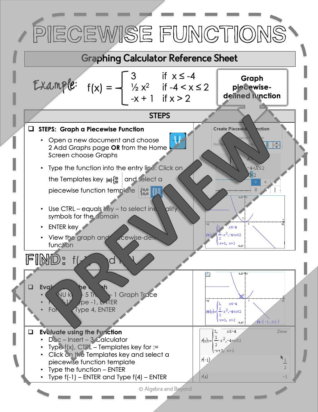 Graphing Piecewise Functions | TI-Nspire Calculator Reference Sheets