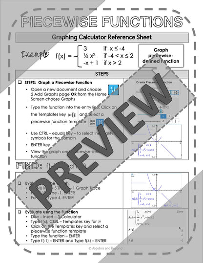 Graphing Piecewise Functions | TI-Nspire Calculator Reference Sheets