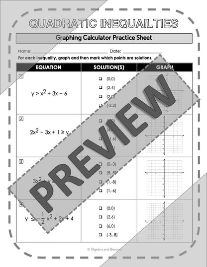 Graphing Quadratic Inequalities | TI-Nspire Calculator Reference Sheets