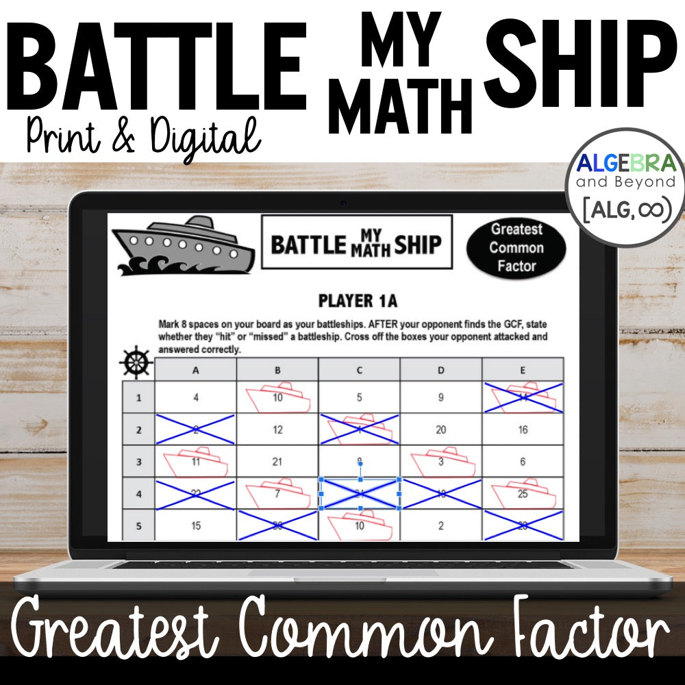 Greatest Common Factor | GCF | Battle My Math Ship Game | Print and Digital