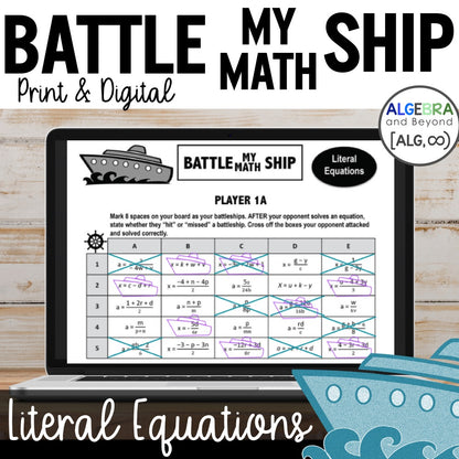 Literal Equations Activity | Battle My Math Ship Game | Print and Digital