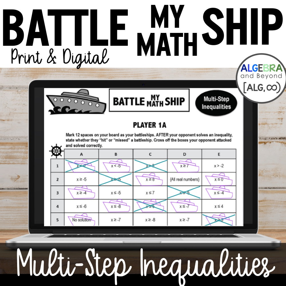 Multi-Step Inequalities Activity | Battle My Math Ship Game | Print and Digital