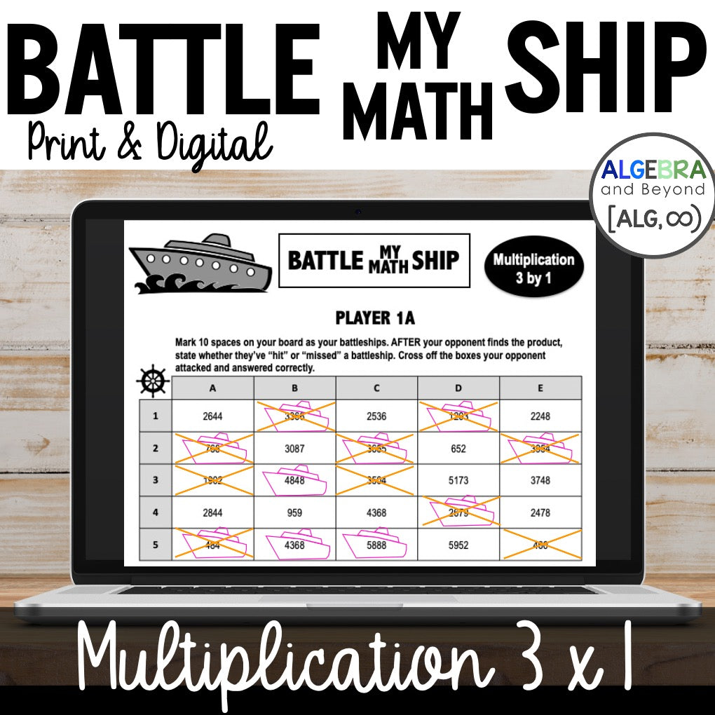 Multiplication 3 digits by 1 digit Activity | Battleship Game | Print & Digital
