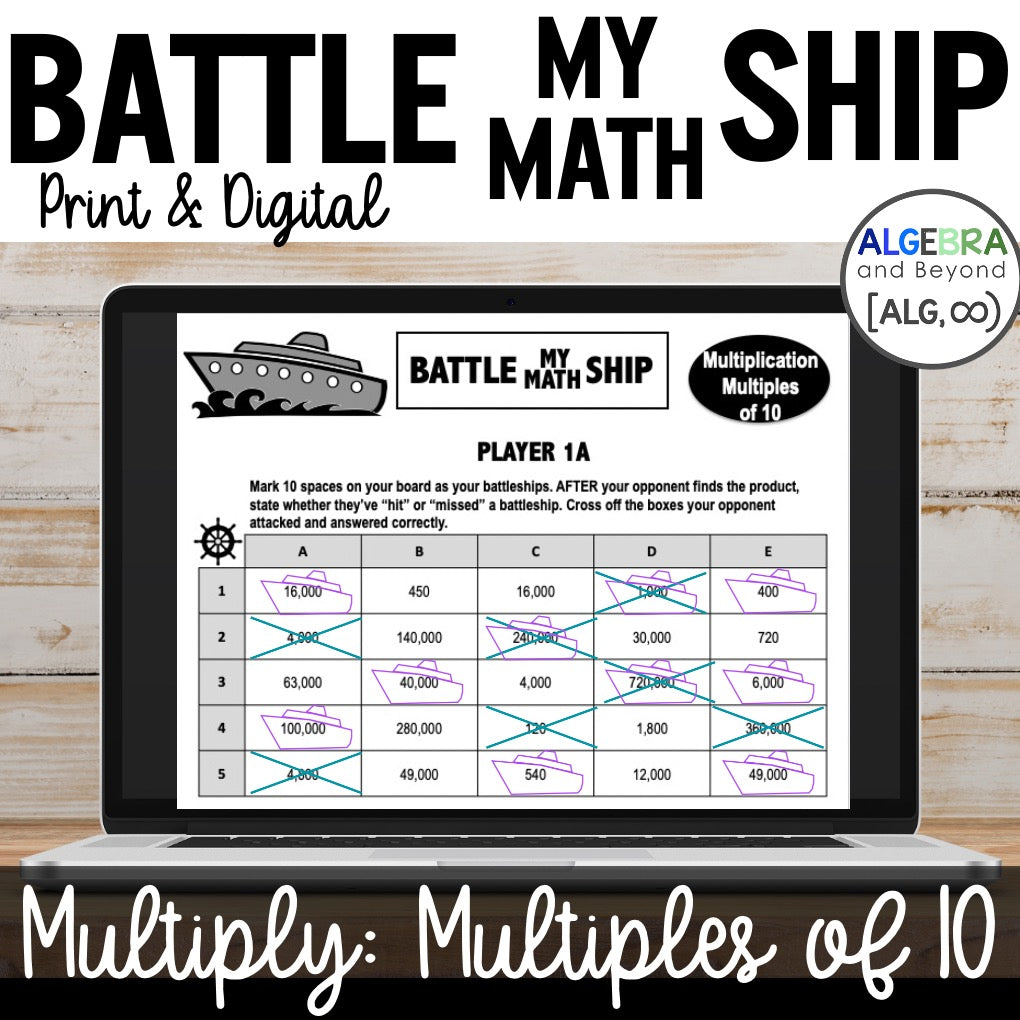 Multiplication Activity | Multiples of 10 | Battleship Game | Print & Digital