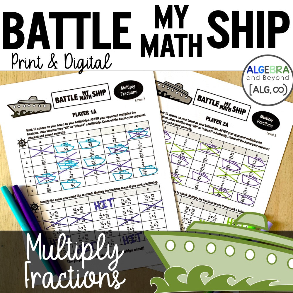 Multiply Fractions - Advanced Level | Battle My Math Ship | Print and Digital