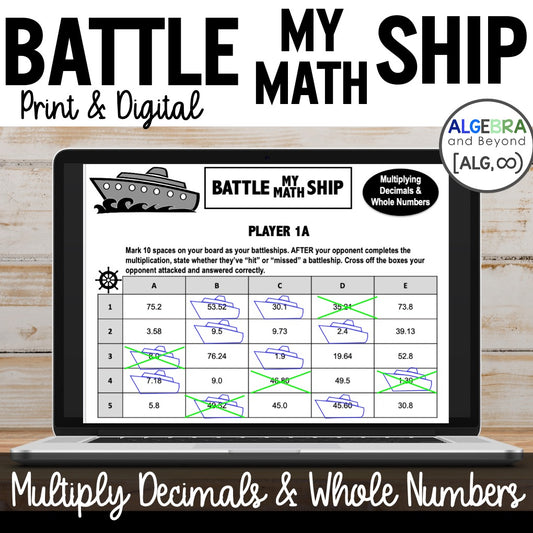 Multiplying Decimals by a Whole Number Activity | Battle My Math Ship Game