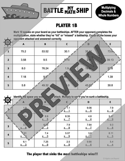 Multiplying Decimals by a Whole Number Activity | Battle My Math Ship Game