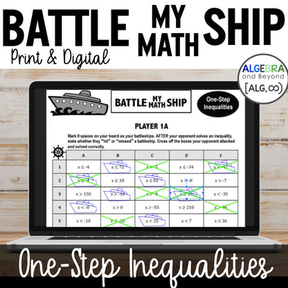 One-Step Inequalities Activity | with Negatives  | Battle My Math Ship Game