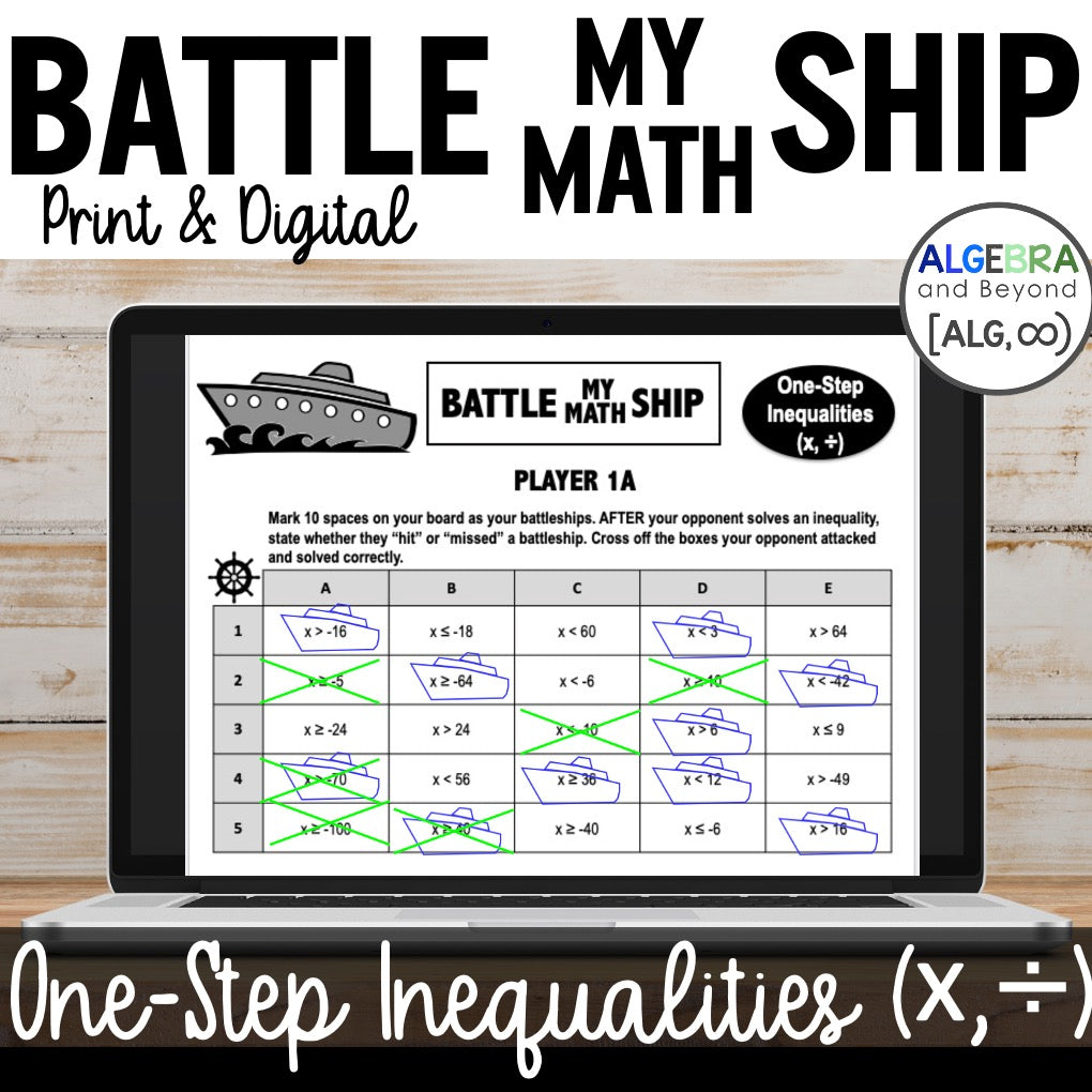 One-Step Inequalities | Multiply and Divide | with Negatives | Battleship Game