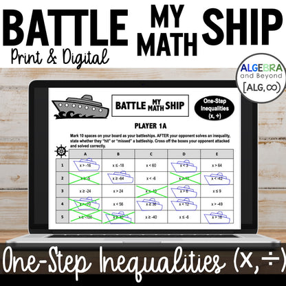 One-Step Inequalities | Multiply and Divide | with Negatives | Battleship Game