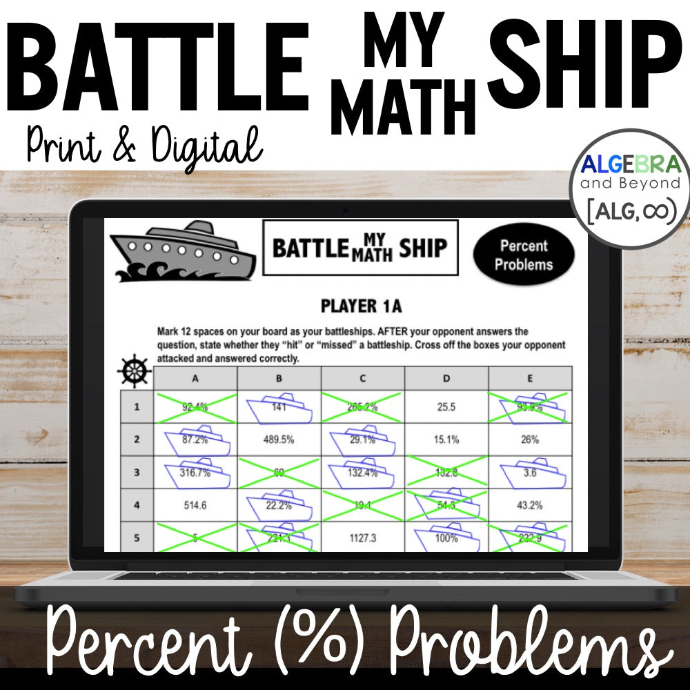 Percent Problems Activity | Battle My Math Ship Game | Print and Digital